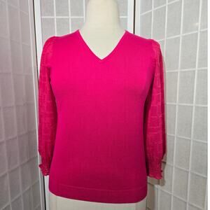NWT Adrianna Papell Woman Textured Pink Sleeve Knit V-Neck Top Blouse Size Large